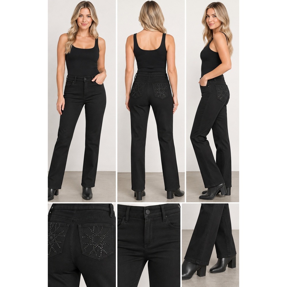 NYDJ Not Your Daughter's Jeans Black Straight Leg Rhinestone Western Glam 6P